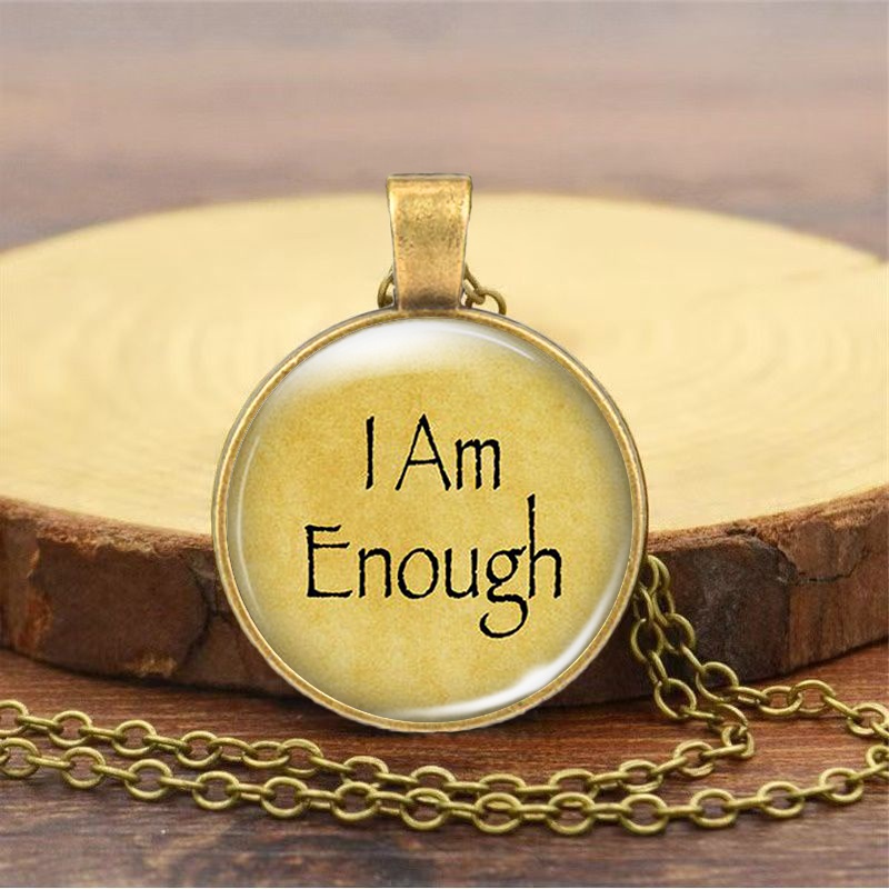 Inspirational "I Am Enough" Round Pendant Necklace